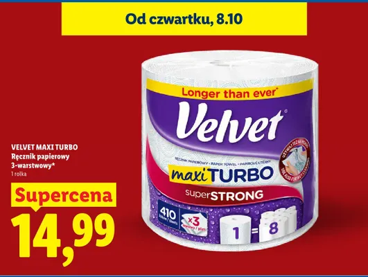 Ręcznik papierowy 3-warstwowy Velvet Maxi Turbo promocja w Lidl