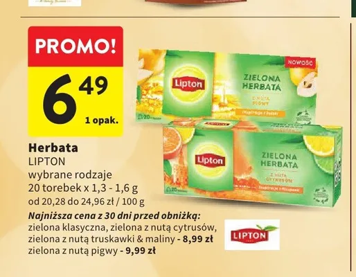 Herbata zielona Lipton z nutą pigwy promocja w Intermarche