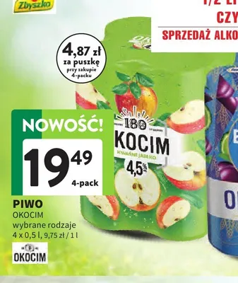 Piwo Okocim 180 Kocim Kwaśne Jabłko 4-pak promocja w Intermarche