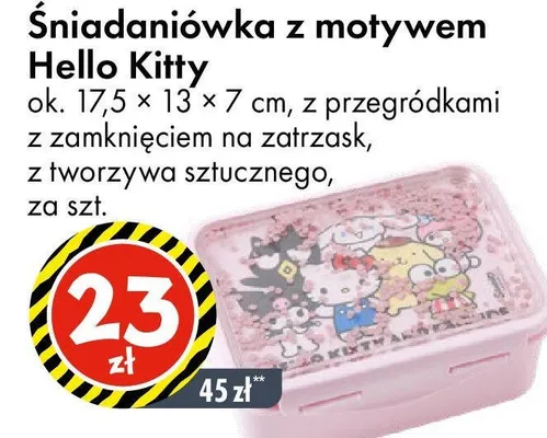 Śniadaniówka z motywem Hello Kitty ok. 17,5 x 13 x 7 cm, z przegródkami z zamknięciem na zatrzask, z tworzywa sztucznego promocja w Tedi