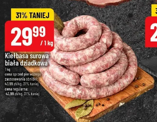 Kiełbasa surowa biała dziadkowa promocja w POLOmarket