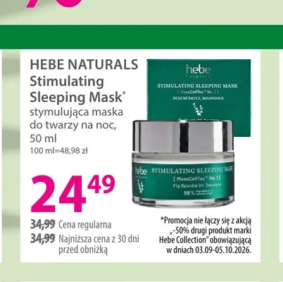Stymulująca maska do twarzy na noc Stimulating Sleeping Mask Hebe Naturals promocja w Hebe