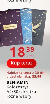 Kołozeszyt A4 80k kratka Beniamin promocja w Poczta Polska