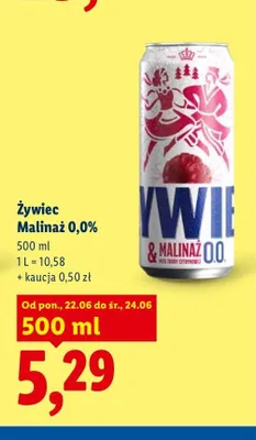 Piwo bezalkoholowe Żywiec Malinaż promocja w Lidl