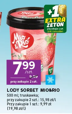 Lody sorbet truskawkowy Mio&Rio promocja w Stokrotka