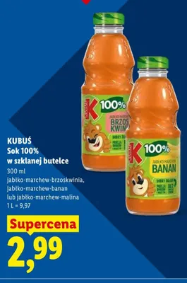 Sok Kubuś 100% jabłko-marchew-brzoskwinia promocja w Lidl