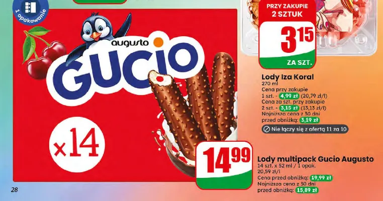 Lody Gucio Augusto 14-pak 52 ml promocja w Dino