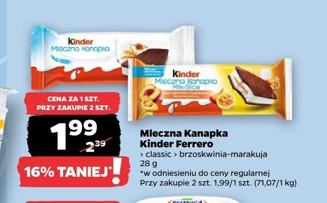 Mleczna Kanapka Kinder Ferrero brzoskwinia-marakuja promocja w Netto
