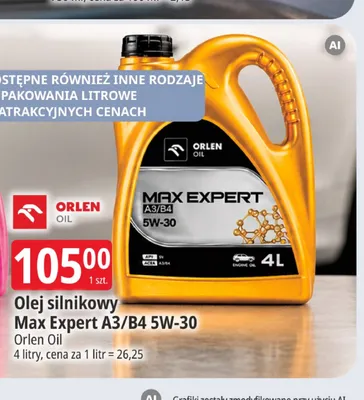 Olej silnikowy Max Expert A3/B4 5W-30 Orlen Oil promocja w Leclerc