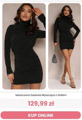 Marszczona sukienka błyszcząca z golfem Renee promocja w Renee