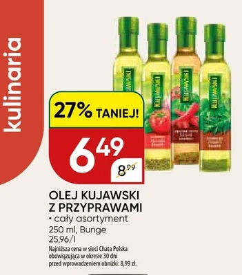 Olej rzepakowy Kujawski z przyprawami bazylia i pomidory promocja w Chata Polska