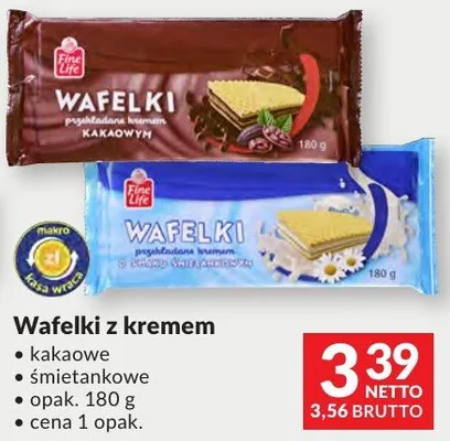 Wafelki z kremem kakaowe śmietankowe Fine Life promocja w Makro