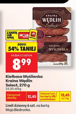Kiełbasa myśliwska Kraina Wędlin Select promocja w Biedronka