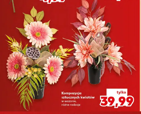 Kompozycja sztucznych kwiatów w wazonie promocja w Kaufland
