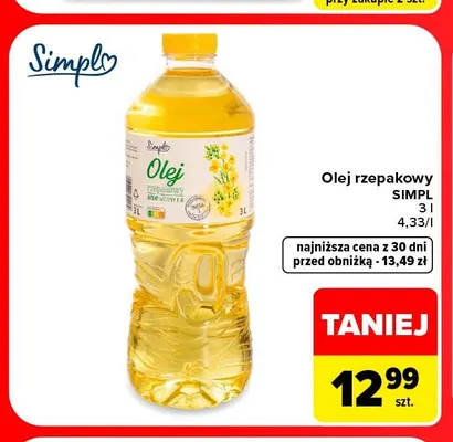 Olej rzepakowy Simpl promocja w Carrefour