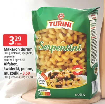 Makaron durum 500g kolanka, spaghetti, serpentini promocja w Leclerc