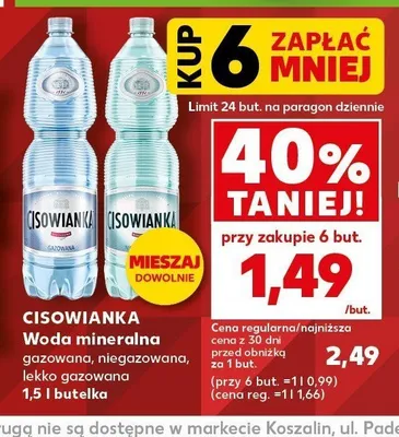 Woda mineralna Cisowianka niegazowana promocja w Kaufland