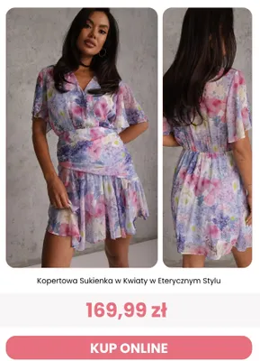 Sukienka kopertowa w kwiaty w eterycznym stylu Renee promocja w Renee