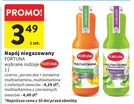 Napój niegazowany multiwitamina czarna, porzeczka z żurawina promocja w Intermarche