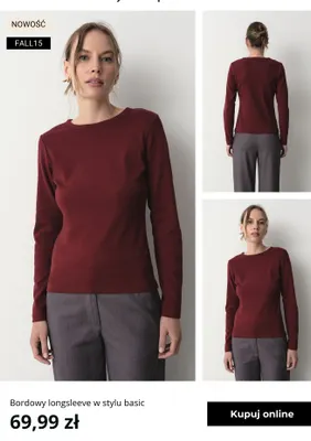 Bordowy longsleeve w stylu basic Greenpoint promocja w Greenpoint