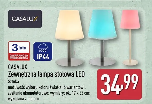 Zewnętrzna lampa stołowa LED Casalux IP44 17x32cm promocja w Aldi