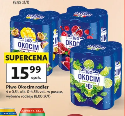 Piwo smakowe Okocim Radler Mango z Marakują 4-pak promocja w Auchan