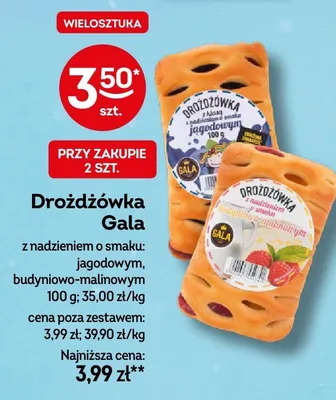 Drożdżówka z nadzieniem o smaku: jagodowym, budyniowo-malinowym promocja w Żabka