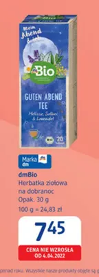 Herbatka ziołowa na dobranoc dmBio promocja w Drogerie DM