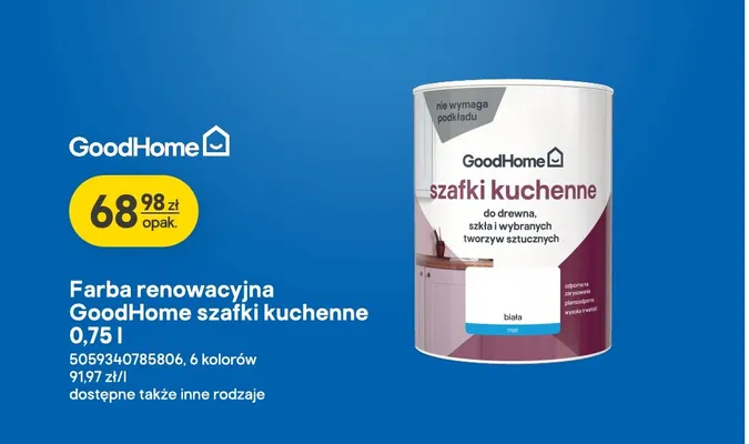 Farba renowacyjna GoodHome szafki kuchenne promocja w Castorama