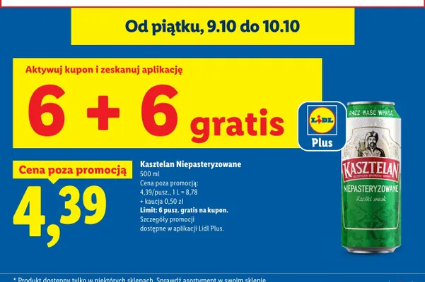 Piwo Kasztelan Niepasteryzowane promocja w Lidl