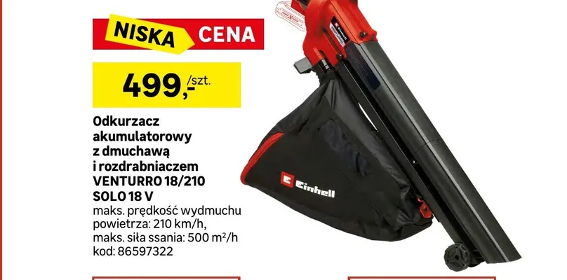 Odkurzacz akumulatorowy z dmuchawą i rozdrabniaczem Einhell Venturro promocja w Leroy Merlin