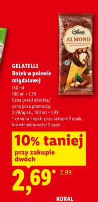 Lody rożek w polewie migdałowej Gelatelli promocja w Lidl