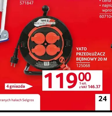 Przedłużacz bębnowy 20 m Yato promocja w Selgros
