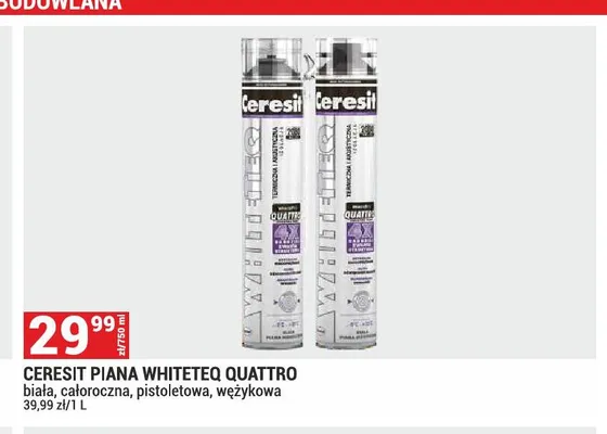 Piana pistoletowa Ceresit Whiteteq Quattro biała całoroczna promocja w Merkury Market