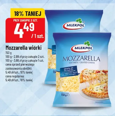 Ser mozzarella wiórki Mlekpol promocja w POLOmarket