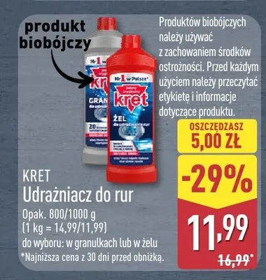 Udrążniacz do rur Kret w granulkach promocja w Aldi