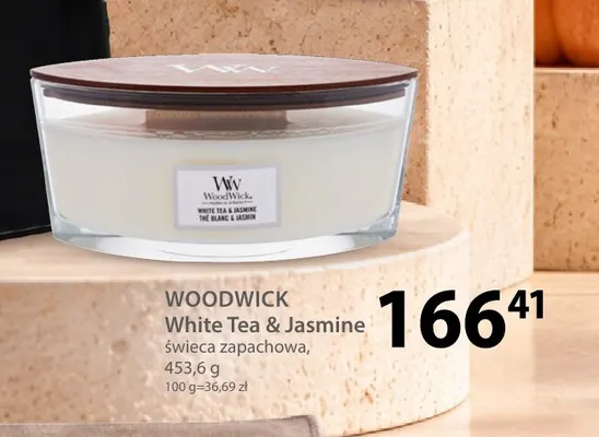 Świeca zapachowa White Tea & Jasmine WoodWick promocja w Hebe