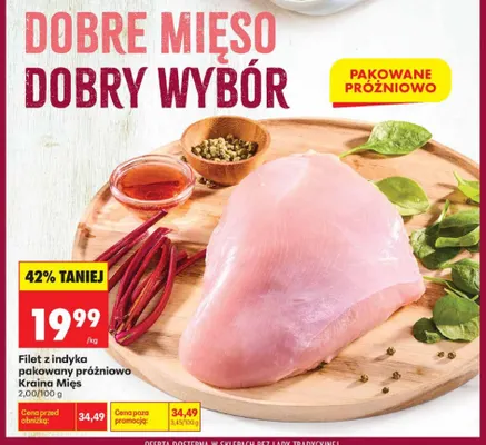 Filet z indyka pakowany próżniowo Kraina Mięs promocja w Biedronka