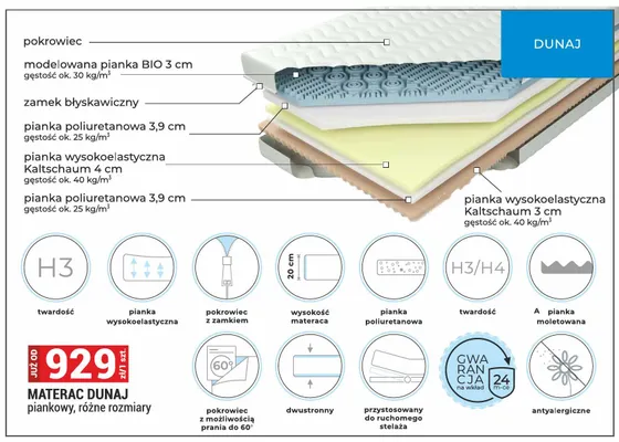 Materac Dunaj piankowy promocja w Merkury Market