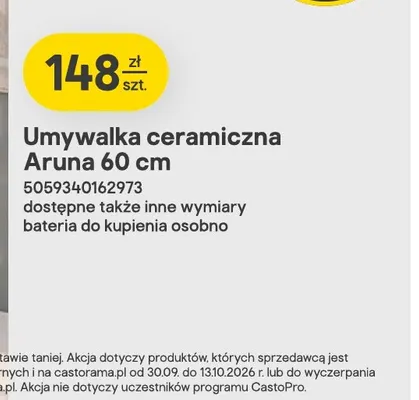 Umywalka ceramiczna Aruna 60 cm promocja w Castorama