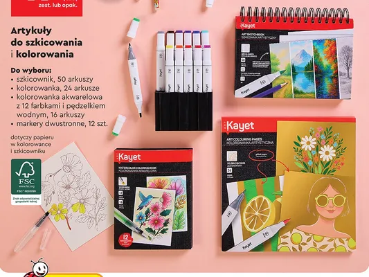 Kolorowanka akwarelowa z 12 farbkami i pędzielkiem wodnym Kayet promocja w Biedronka