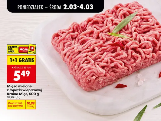 Mięso mielone z łopatki wieprzowej Kraina Mięs promocja w Biedronka