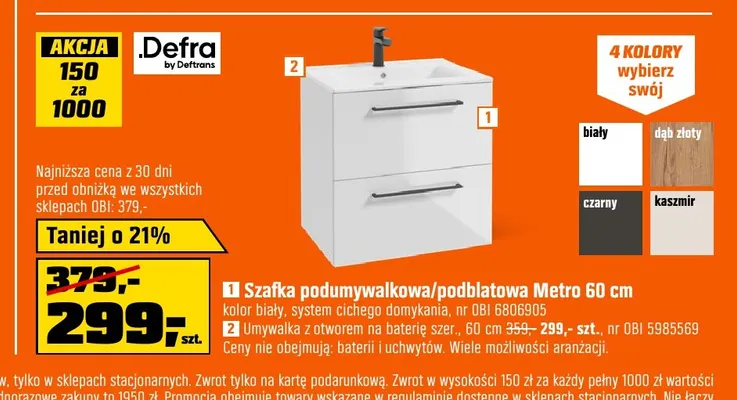 Szafka podumywalkowa/podblatowa Metro 60 cm Defra promocja w OBI