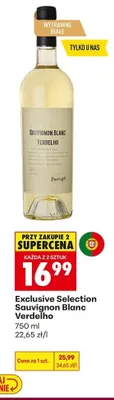 Wino wytrawne białe Exclusive Selection Sauvignon Blanc Verdelho promocja w Biedronka