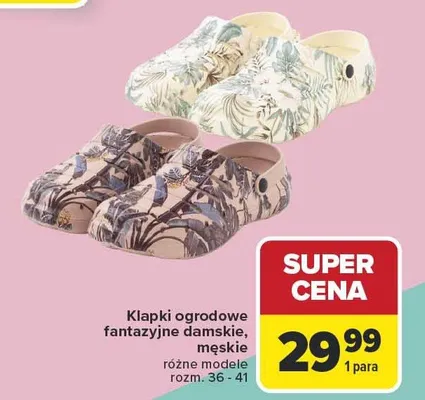 Klapki ogrodowe fantazyjne damskie, męskie różne modele promocja w Carrefour