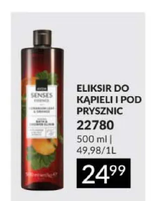 Eliksir do kąpieli i pod prysznic Liść geranium i pomarańcza Avon Senses Essence promocja w AVON