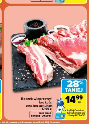 Boczek wieprzowy bez kości promocja w Carrefour