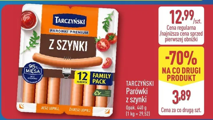 Parówki Tarczyński z szynki Premium Family Pack promocja w Aldi
