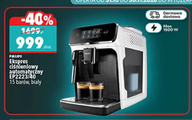 Ekspres ciśnieniowy automatyczny EP2223/40 biały Philips promocja w Biedronka