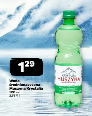 Woda gazowana średnionasycona Muszyna Krystalia promocja w Netto